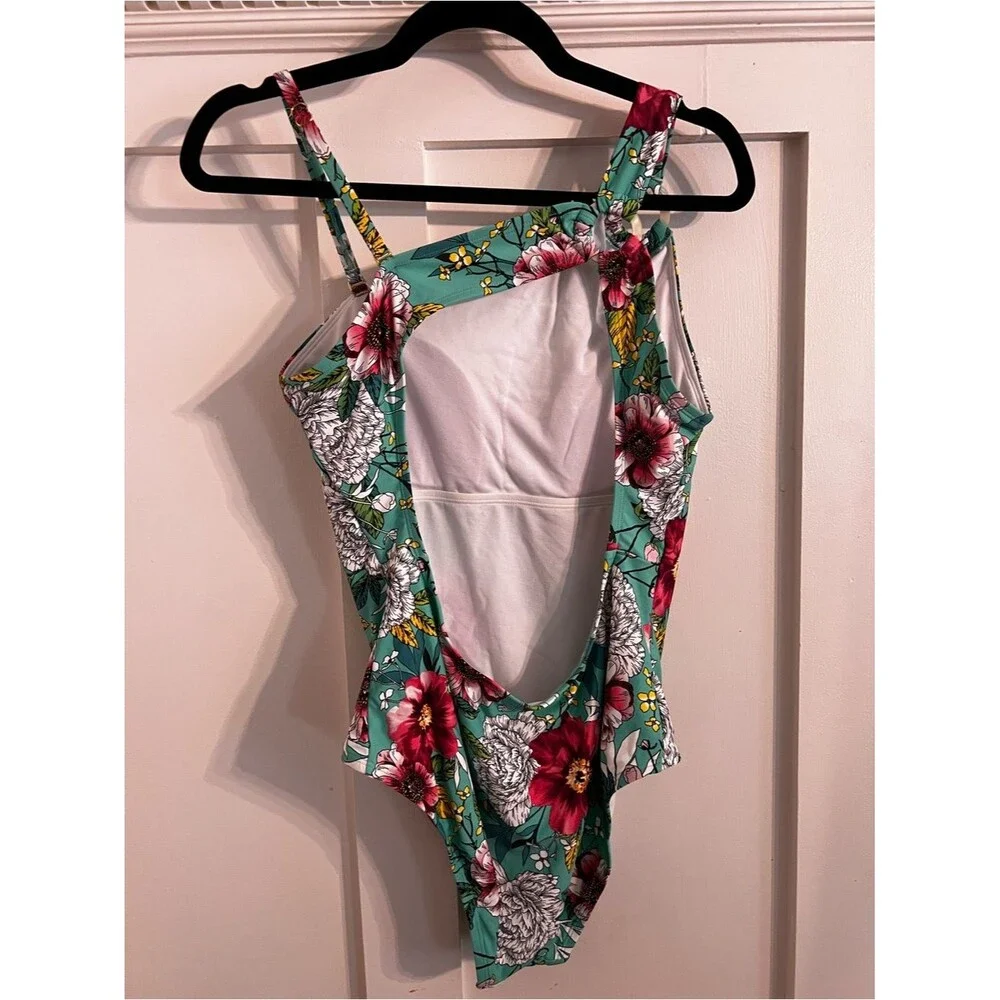NWT Bathing Suit Asymmetrical Shoulder Floral One-Piece L apt 9